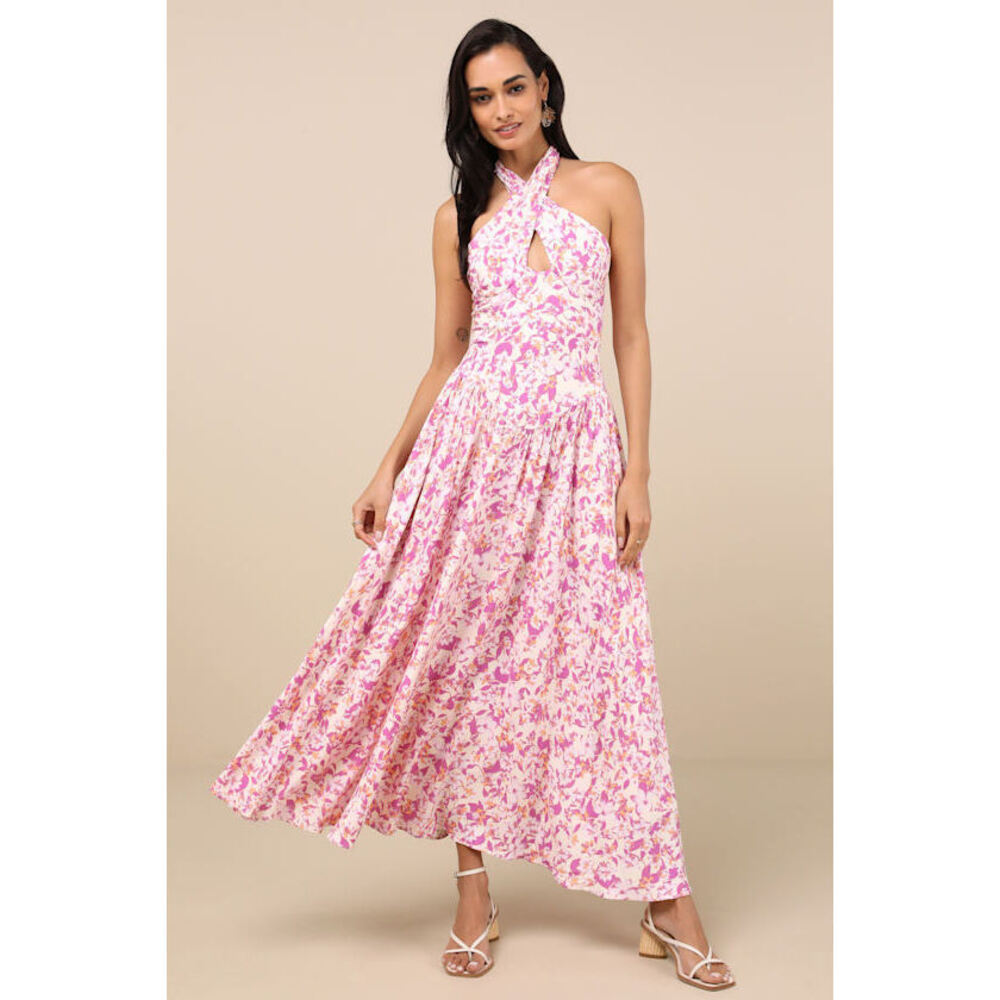 Lulus Jabina Ivory Multi Floral Cross-front Midi Dress White - Size L